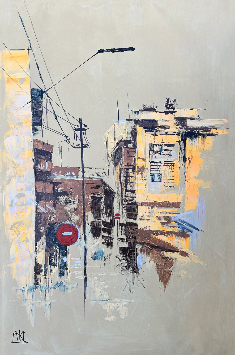 Golden Hour on Empty Streets Maria Kireev Original painting for sale