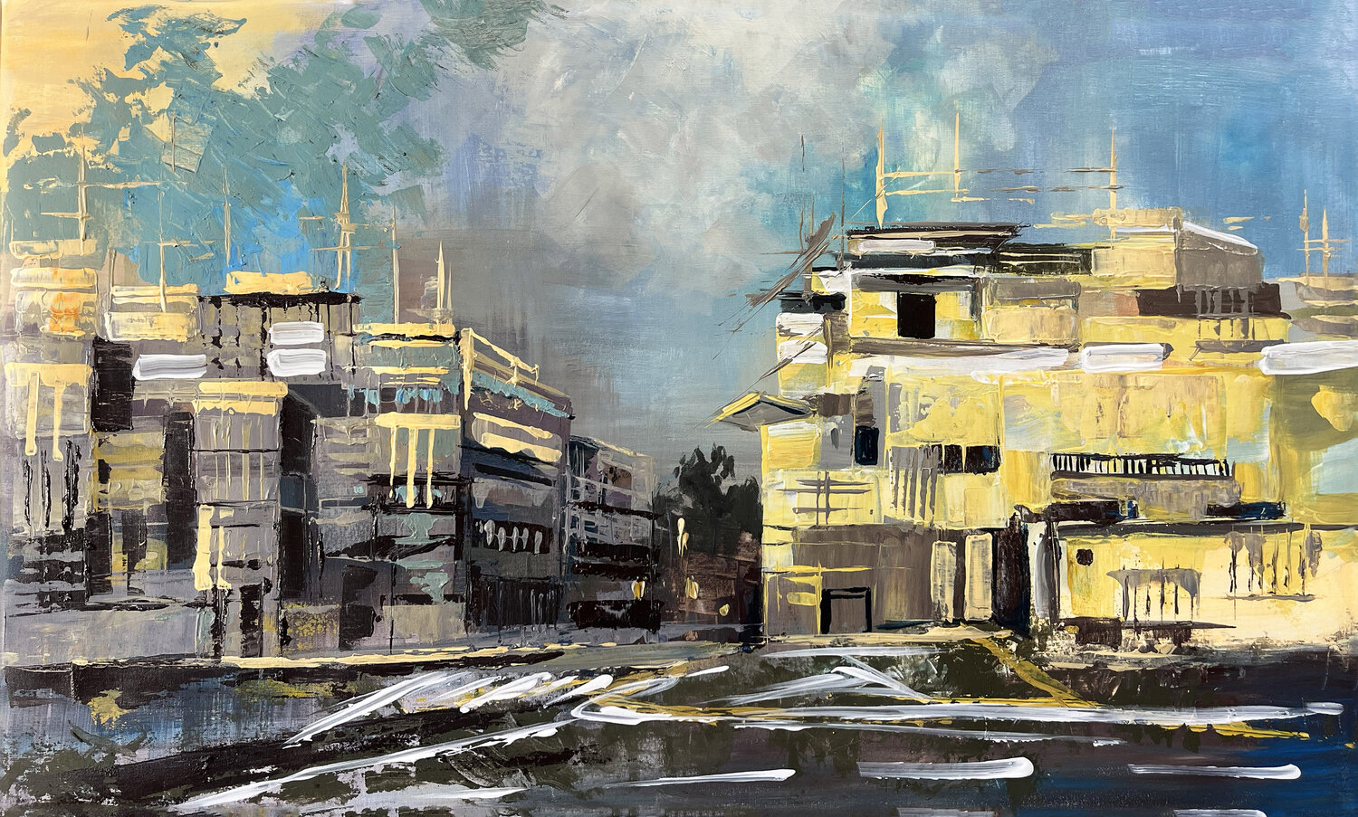 Yellow Blocks Maria Kireev Original painting for sale