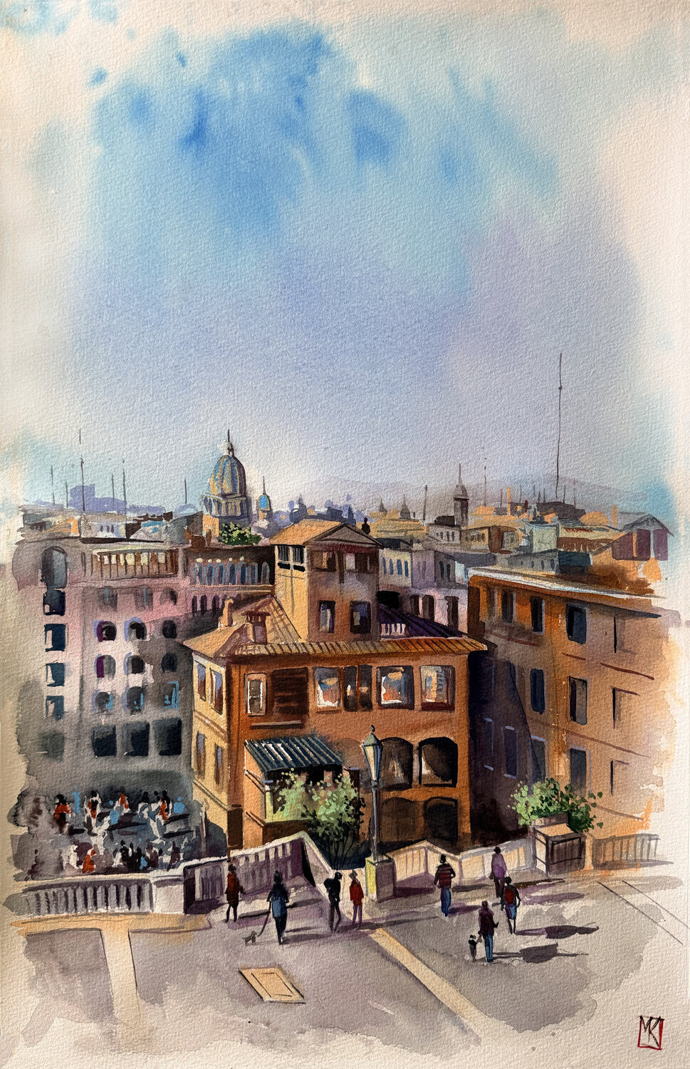 Morning Above the Spanish Steps Maria Kireev Original painting for sale