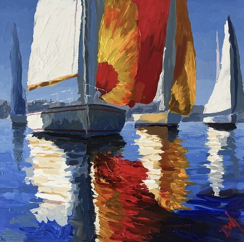 Sailing Hues in Crimson, Gold and White by Daniel Murgatroyd, Painting for Sale on Select