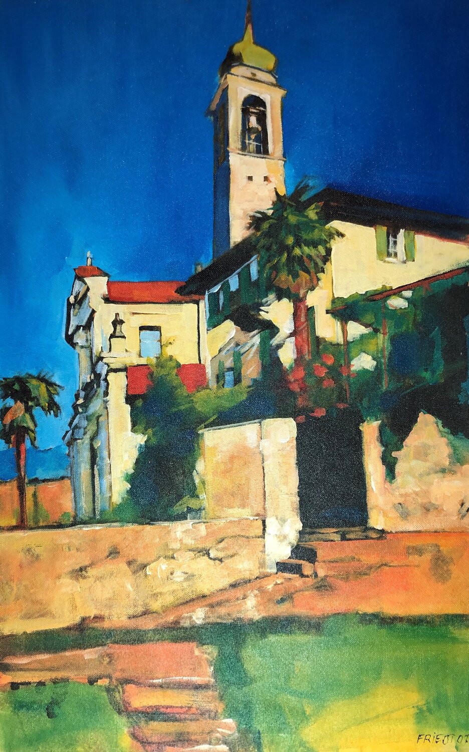 Kirche am See in Vira im Tessin (Schweiz) Richard Friedt Original painting for sale