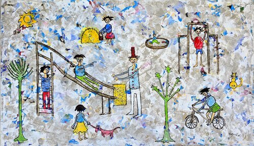 De la Serie Muindo Niño: "La Plaza" by Enriqueta Aguilo, Painting for Sale on Select