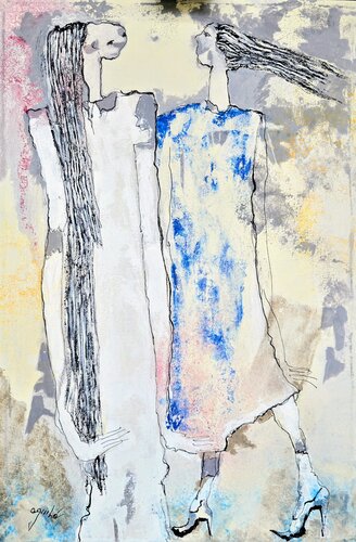 De la Serie Las Piadosas : Chatting by Enriqueta Aguilo, Painting for Sale on Select