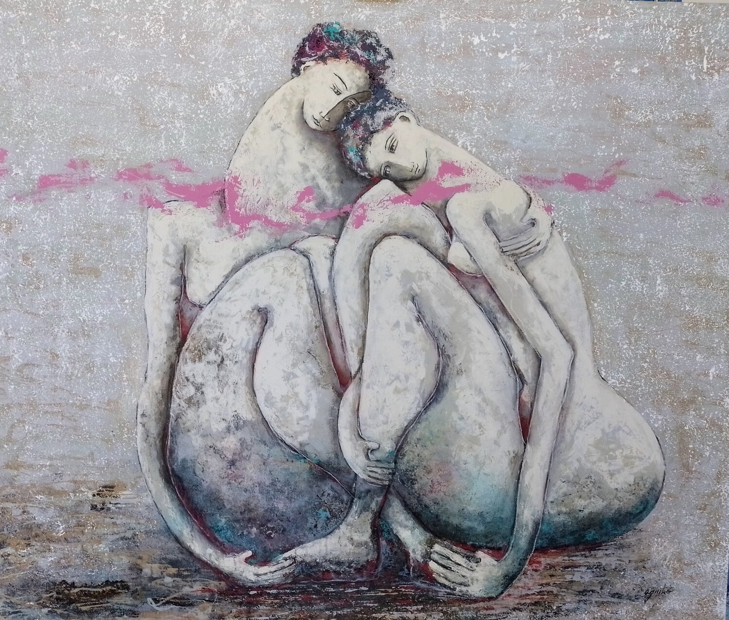 De la serie Las Piadosas (EL abrazo) Enriqueta Aguilo Original painting for sale