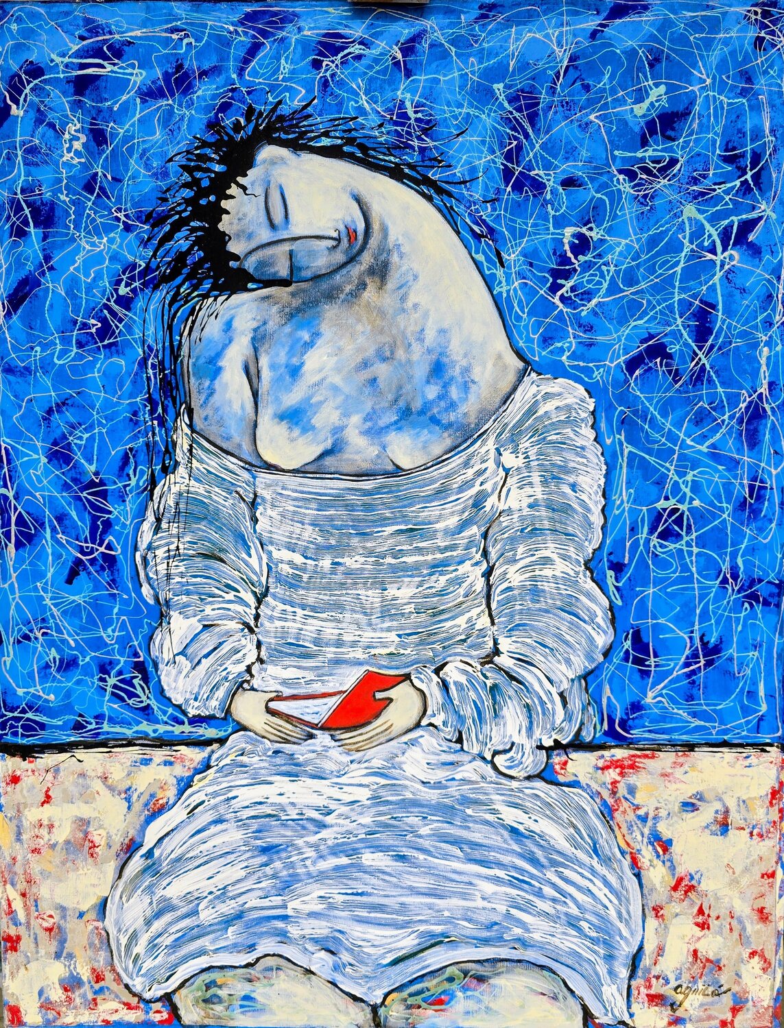 De la serie Las Piadosas "La Lectora" Enriqueta Aguilo Original painting for sale