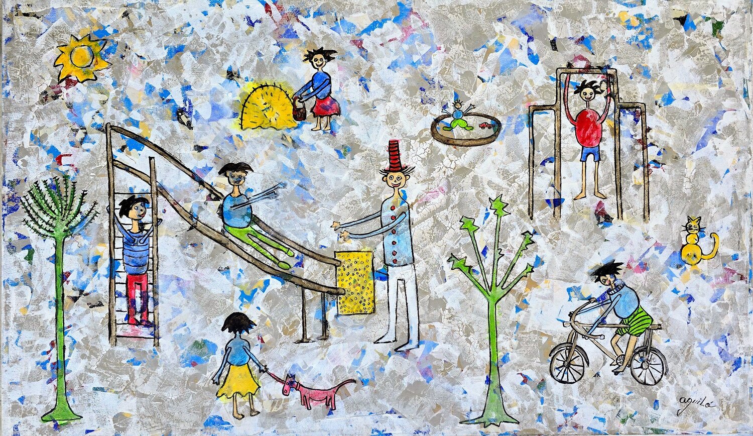 De la Serie Muindo Niño: "La Plaza" Enriqueta Aguilo Original painting for sale