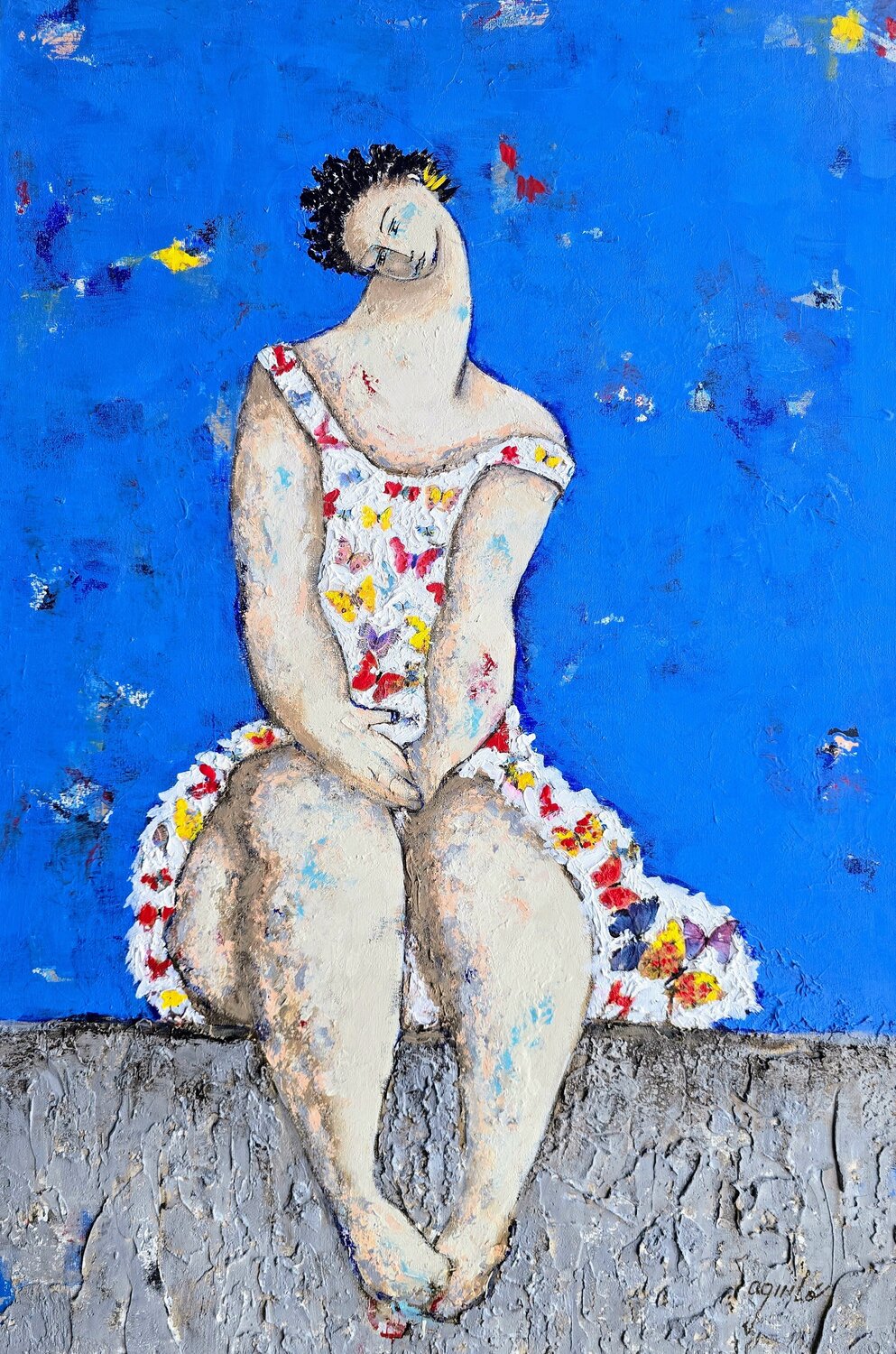 De la serie Las Piadosas "La muchacha de las Mariposas" Enriqueta Aguilo Original painting for sale