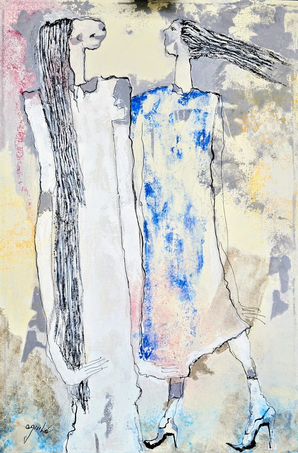 De la Serie Las Piadosas : Chatting Enriqueta Aguilo Original painting for sale