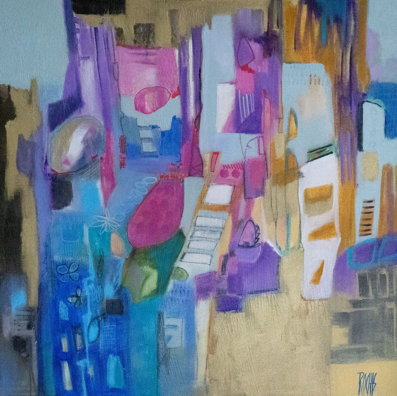 ENTREZ DANS LA DANSE - Série Evasions Colorées Brigitte Rochas Original painting for sale