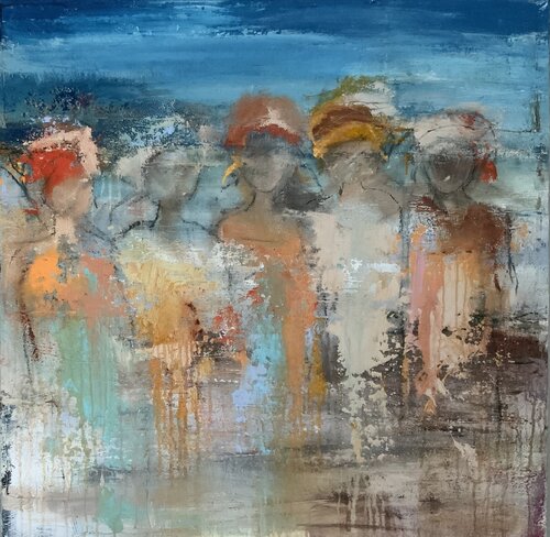 5 happy ladies by Hennie Van De Lande, Painting for Sale on Select