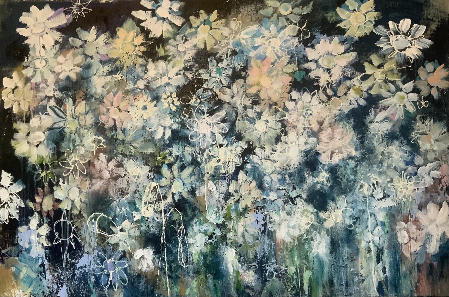 Between the flowers II Hennie Van De Lande Original painting for sale