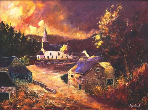 Our -- A typical village  in my countryside by Pol Ledent, Painting for Sale on Select
