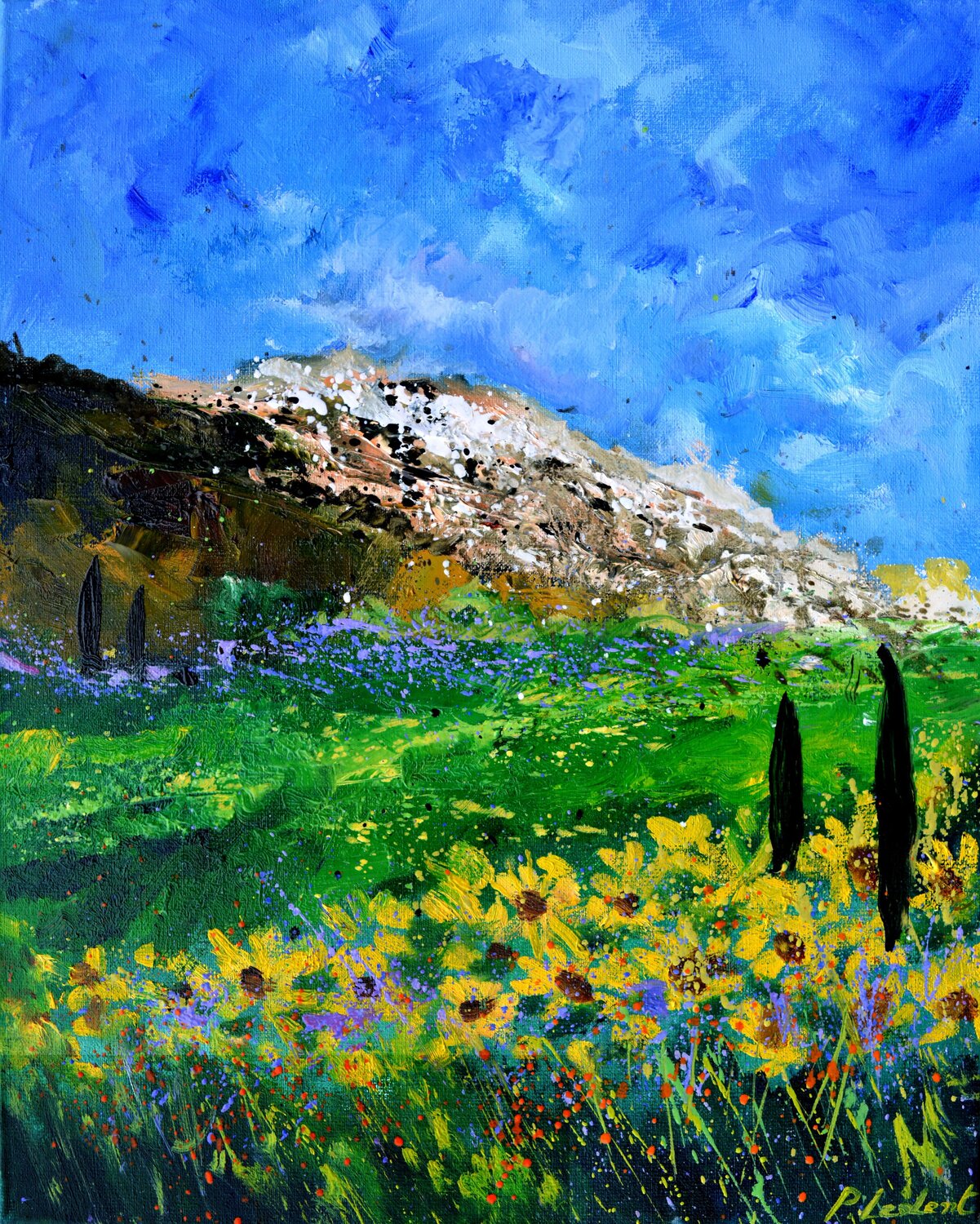 Sunflowers in Provence Pol Ledent Original painting for sale
