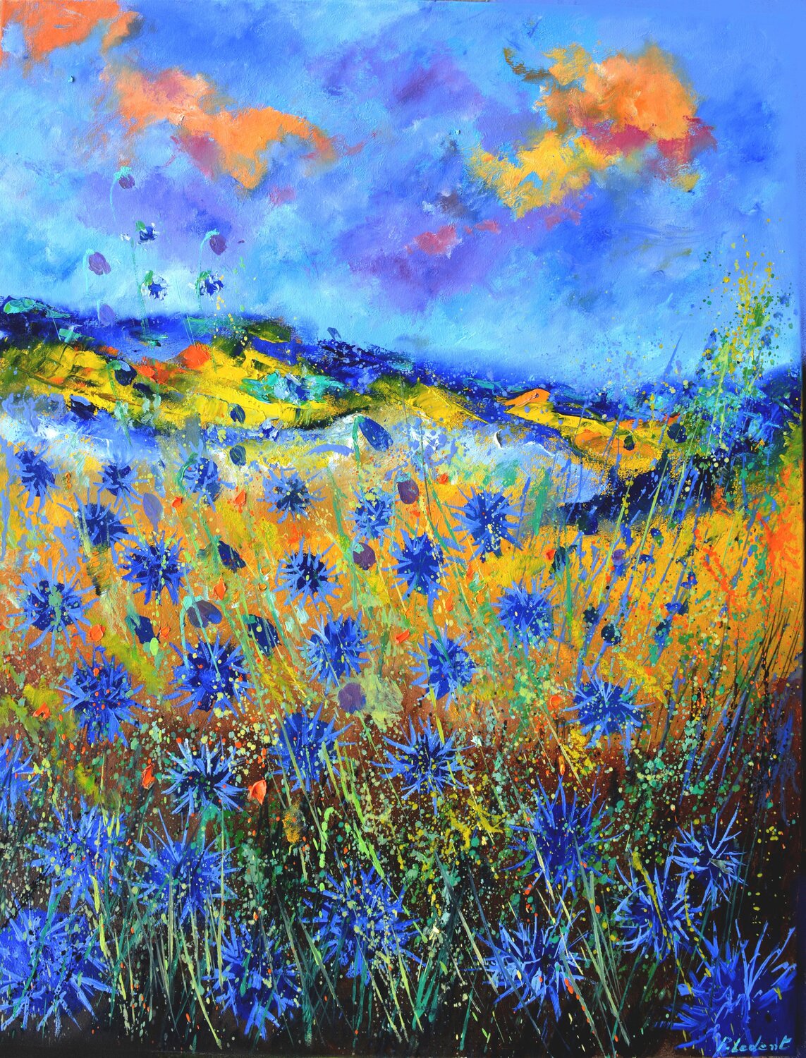 Blue cornflowers Pol Ledent Original painting for sale