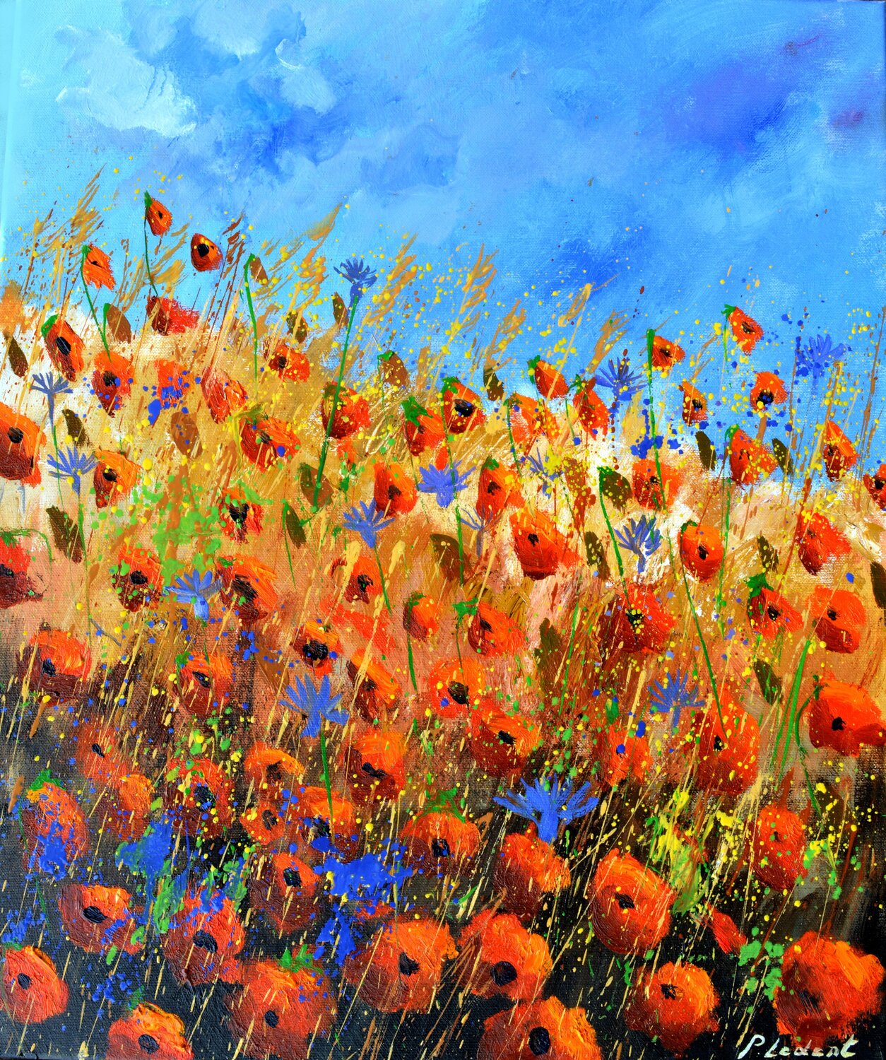 Red poppies Pol Ledent Original painting for sale