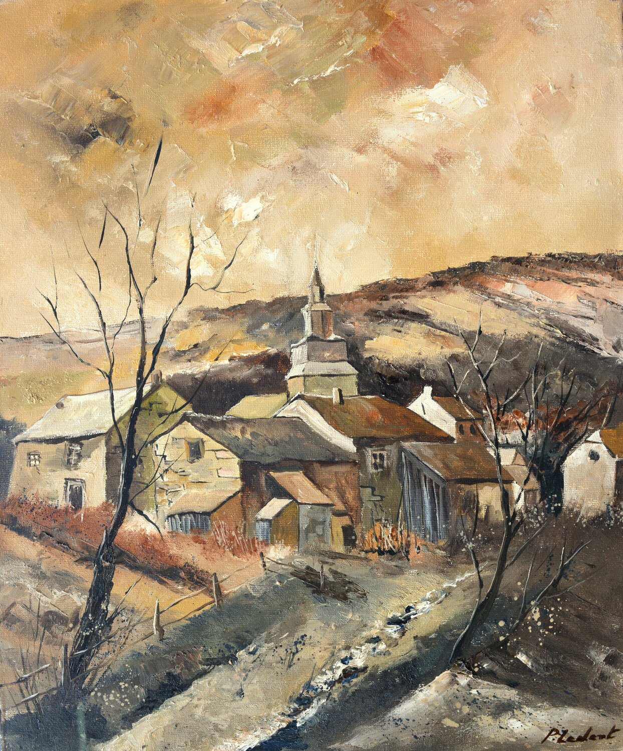 A village in the Belgian Ardennes Pol Ledent Original painting for sale