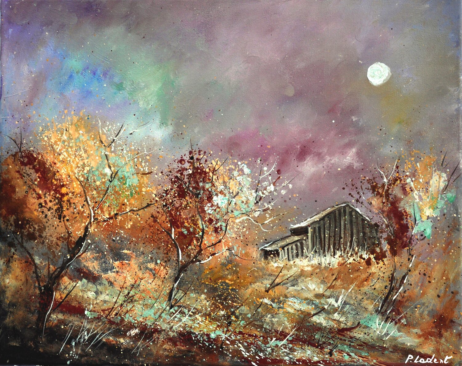 Old barn in autumn Pol Ledent Original painting for sale