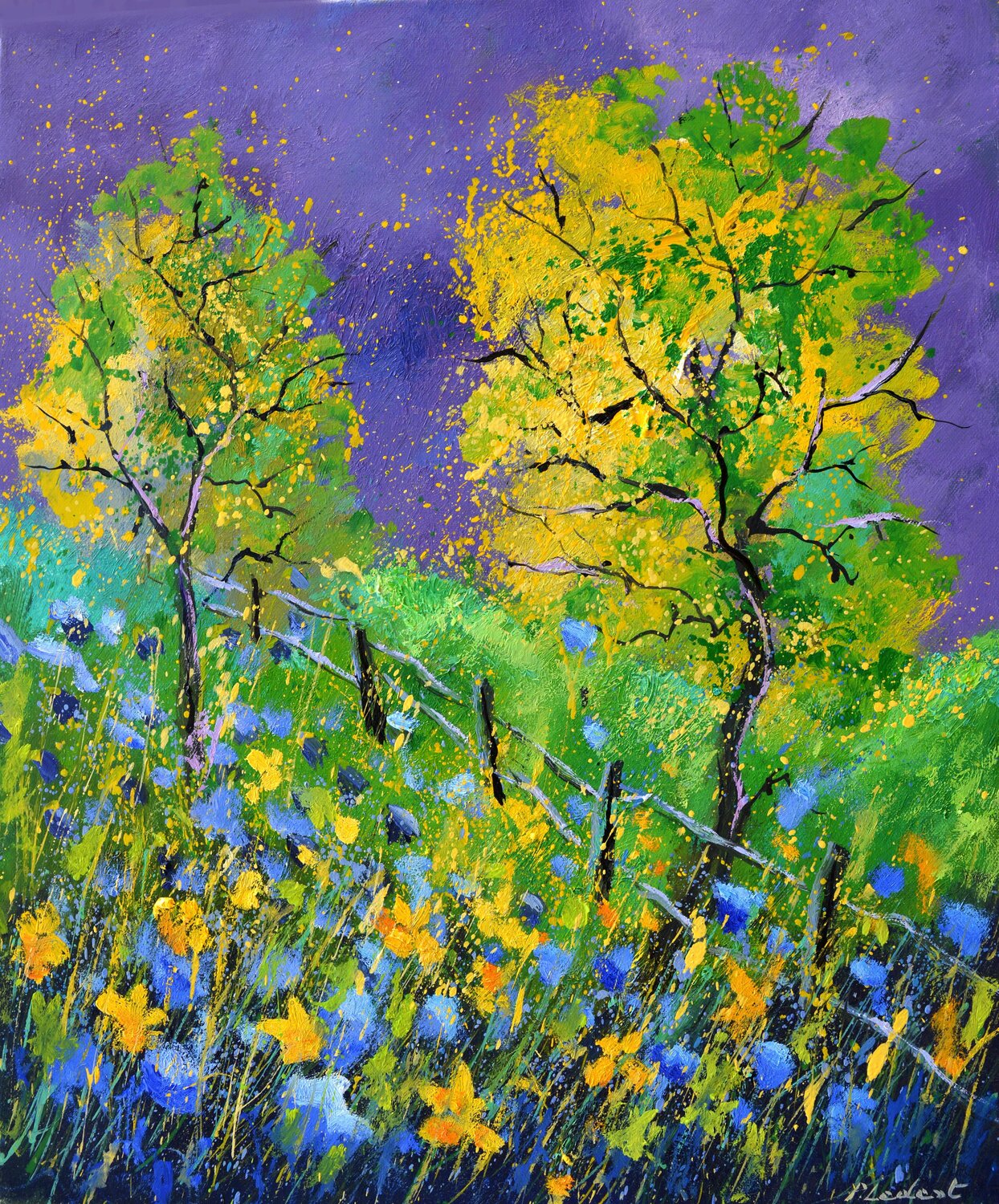 Two trees in summer Pol Ledent Original painting for sale