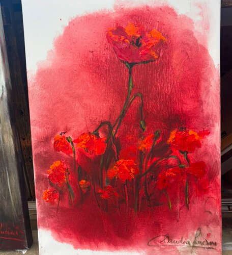 Amapolas Intensas (Tríptico) by Claudia Lucini, Painting for Sale on Select