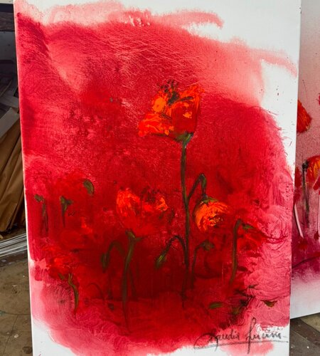 Amapolas Intensas (Tríptico) by Claudia Lucini, Painting for Sale on Select