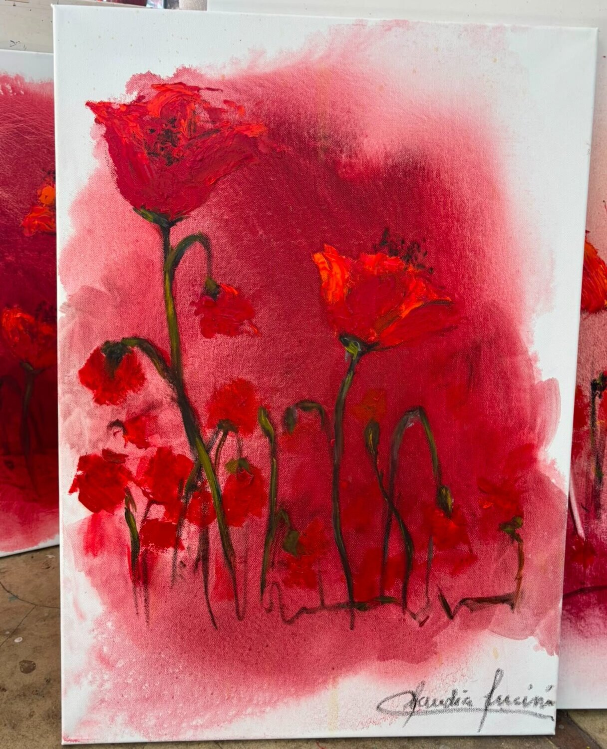 Amapolas Intensas (Tríptico) Claudia Lucini Original painting for sale