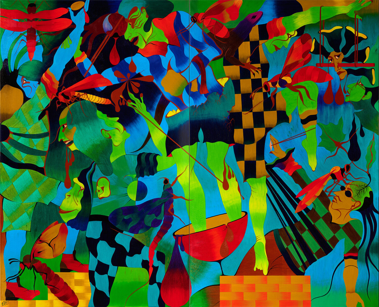 Das menschliche Streben nach Glück  /  Das Bild ist zweiteilig Said Tiraei Original painting for sale