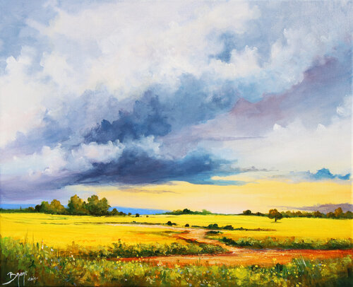 Coucher de soleil sur le champ de canola by Eric Bruni, Painting for Sale on Select