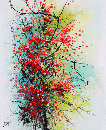 Fleurs de Sakura rouges by Eric Bruni, Painting for Sale on Select
