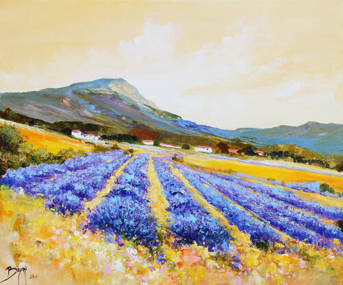 Champ de Lavande au pied de la montagne by Eric Bruni, Painting for Sale on Select