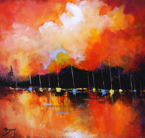 Bateaux sous un ciel incandescent by Eric Bruni, Painting for Sale on Select