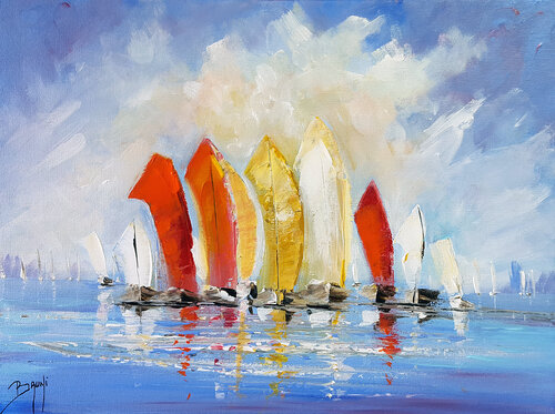 Voiliers au port by Eric Bruni, Painting for Sale on Select