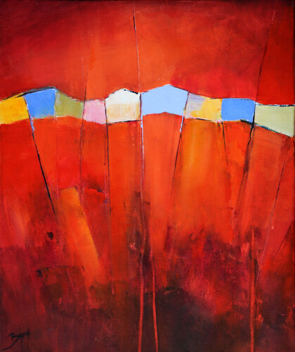 Composition sur fond rouge by Eric Bruni, Painting for Sale on Select