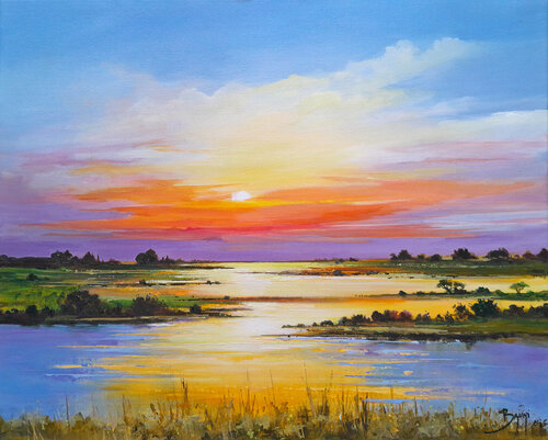 Symphonie Solaire sur l'Étang by Eric Bruni, Painting for Sale on Select