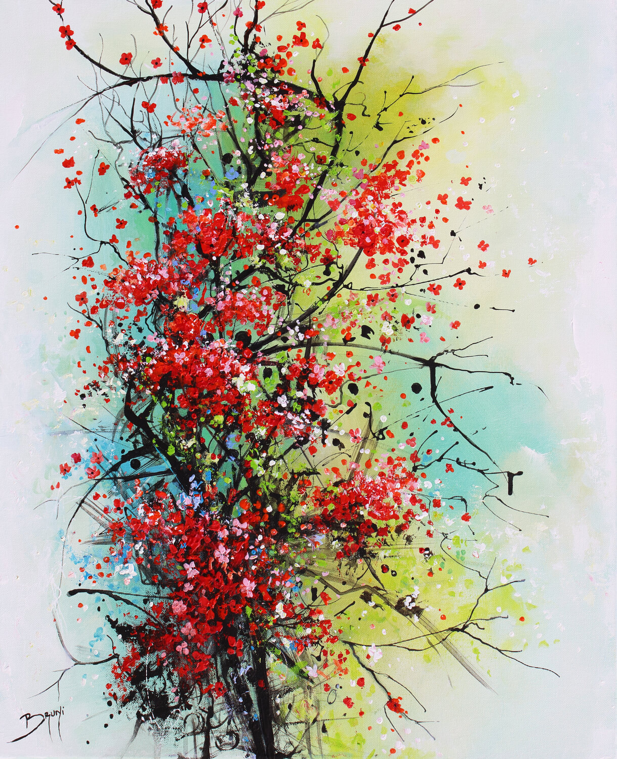 Fleurs de Sakura rouges Eric Bruni Original painting for sale