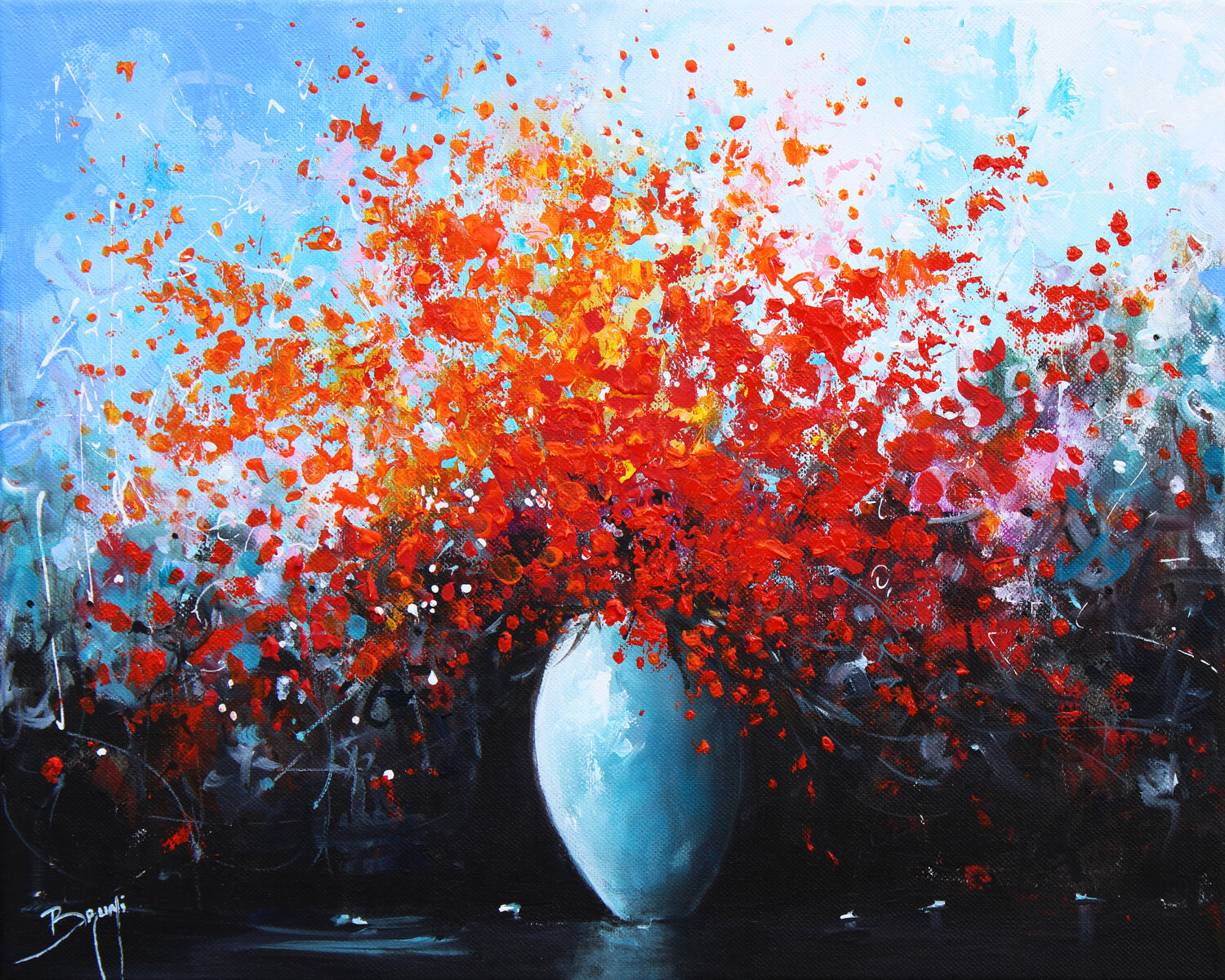Bouquet rouge éclat Eric Bruni Original painting for sale
