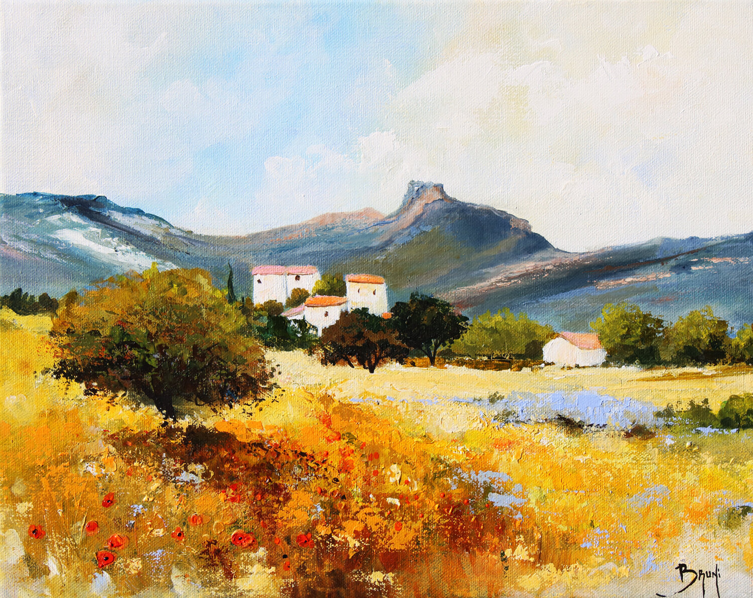 Maisons perdues dans les Alpilles Eric Bruni Original painting for sale