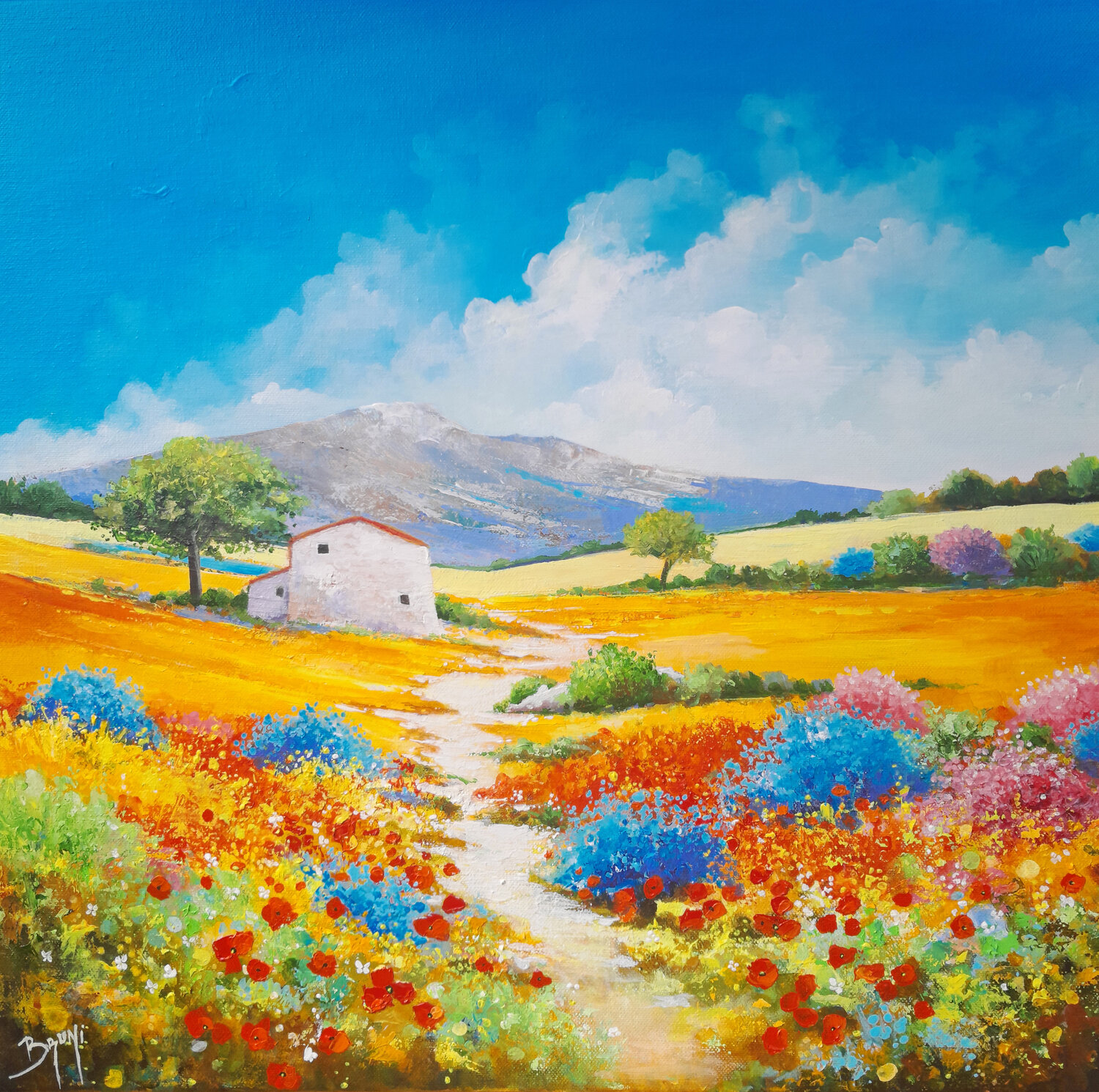 Le chemin des coquelicots Eric Bruni Original painting for sale