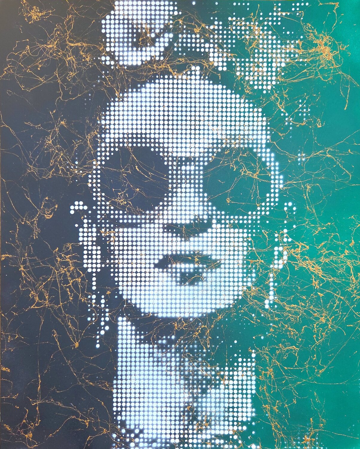 Frida Kahlo Cool dégradé vert noir Wawapod Original painting for sale