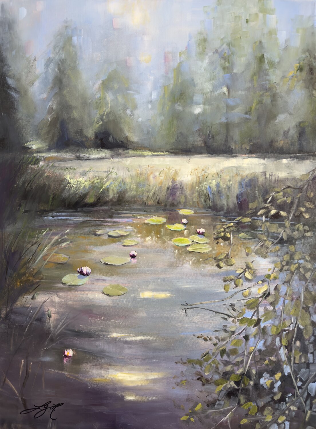 Into The Woods With Water Lilies Sandra Gebhardt-Höpfner Original painting for sale