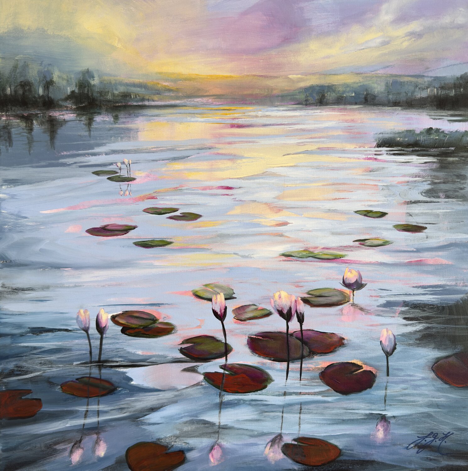 Water Lilies Land 1 Sandra Gebhardt-Höpfner Original painting for sale