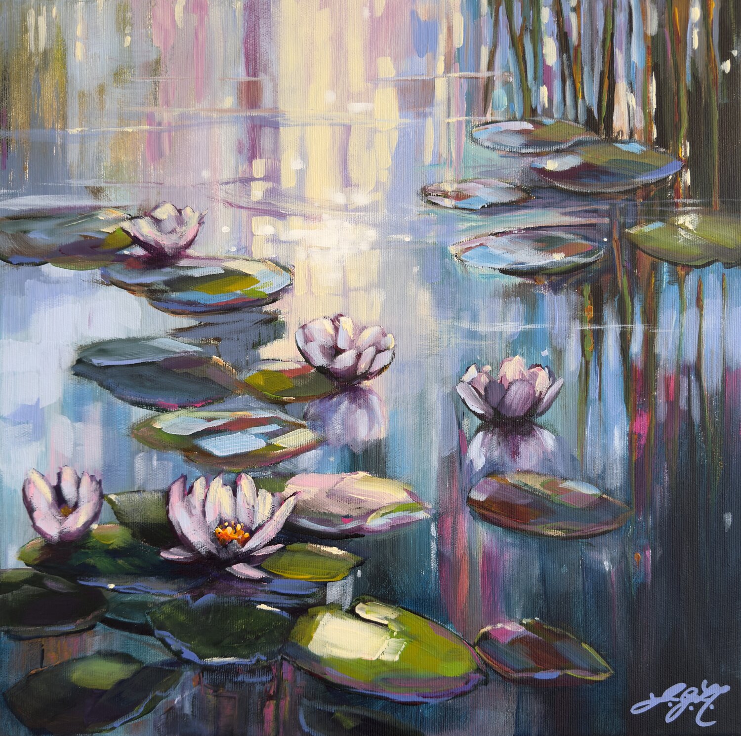 Light & Water Lilies 1 Sandra Gebhardt-Höpfner Original painting for sale
