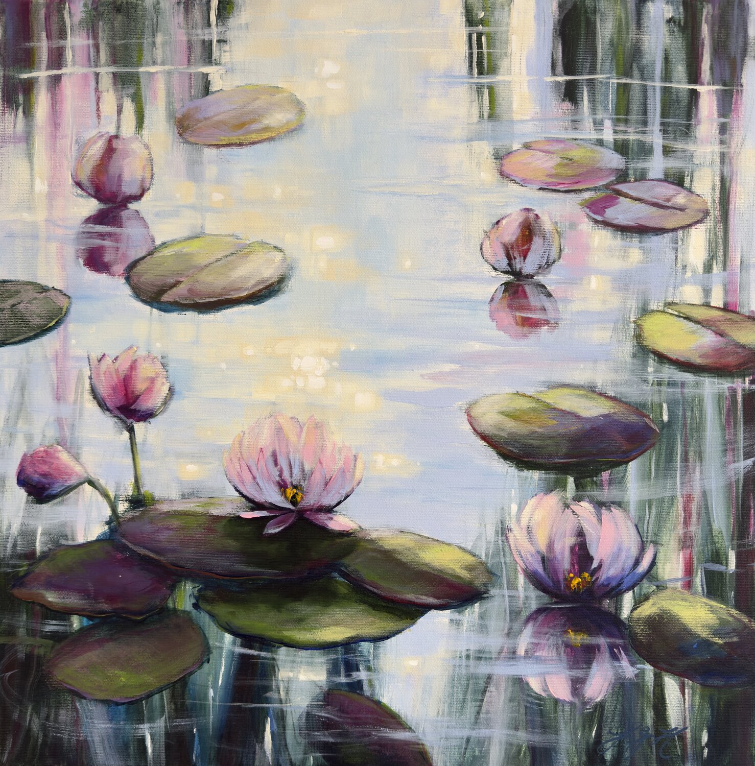 Light & Water Lilies 2 Sandra Gebhardt-Höpfner Original painting for sale