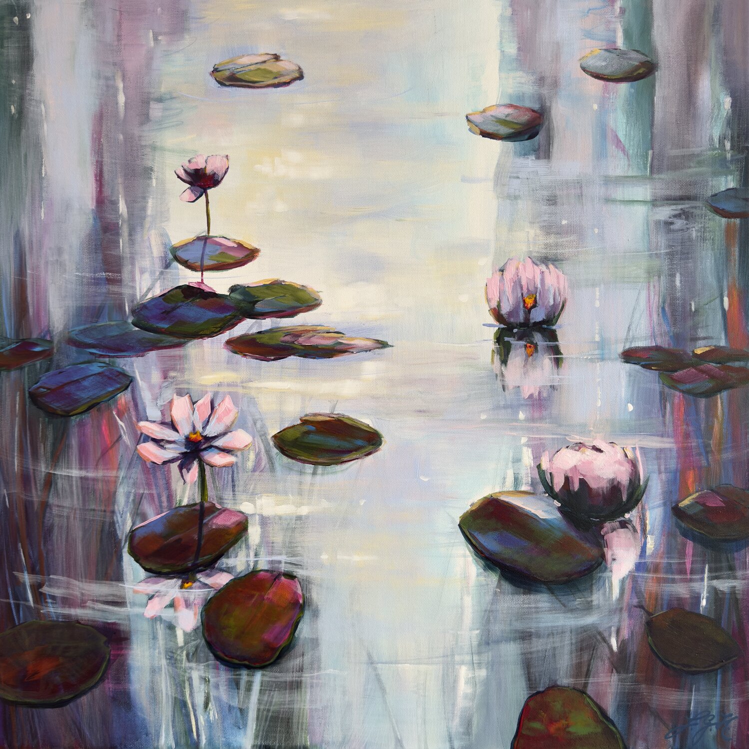 Love The Light With Water Lilies 3 Sandra Gebhardt-Höpfner Original painting for sale