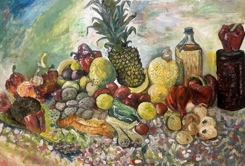 Средиземноморский натюрморт с ананасом by Brüder Peter & Arkadi Martyniuk, Painting for Sale on Select