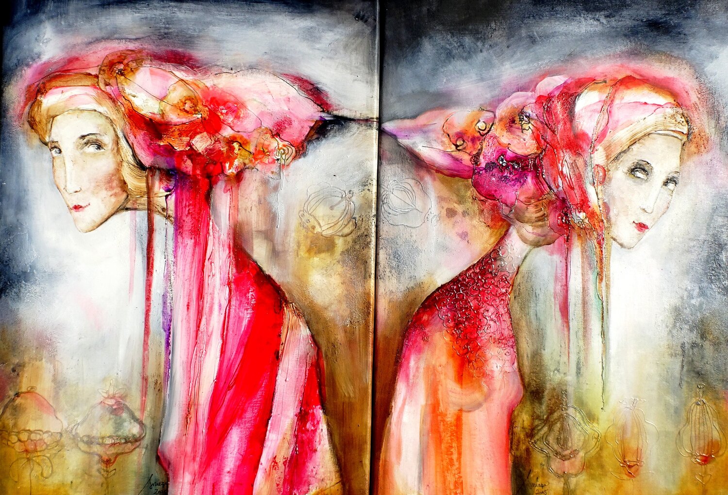 Tête-à-tête  II  ( Dyptique) Sniege Original painting for sale