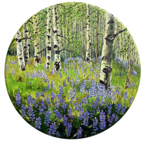 SPRING LUPINE AND ASPENS IN LAKE TAHOE by Lisa Elley, Painting for Sale on Select