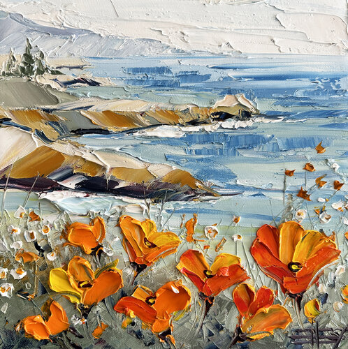 California Poppy Coast by Lisa Elley, Painting for Sale on Select