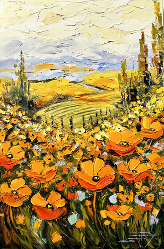 Poppies and Vine by Lisa Elley, Painting for Sale on Select