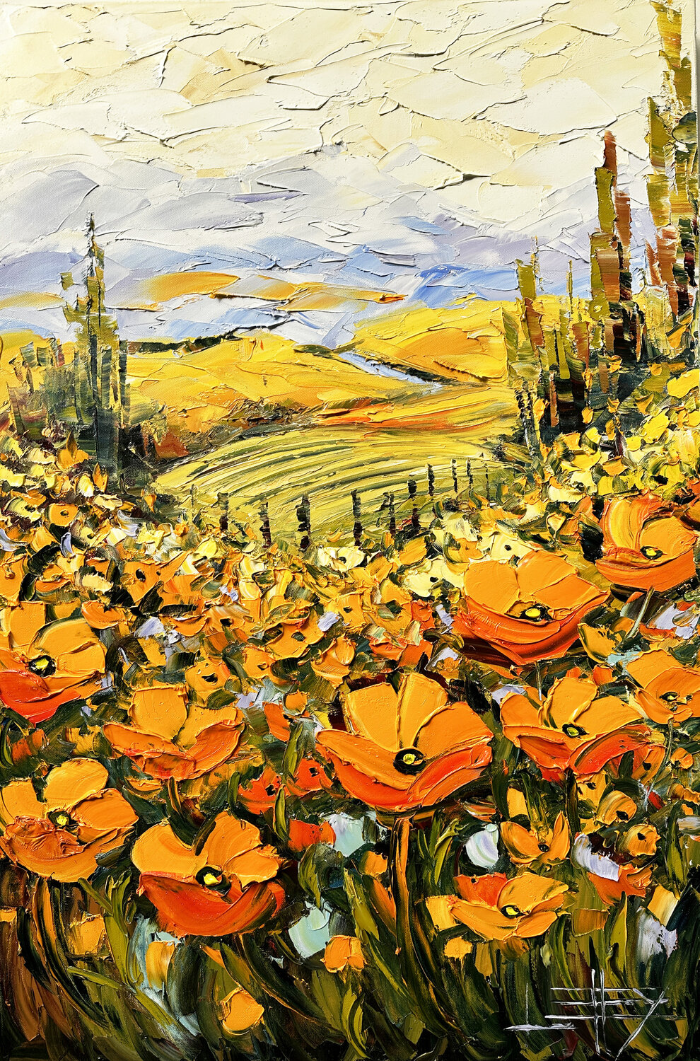 Poppies and Vine Lisa Elley Original painting for sale