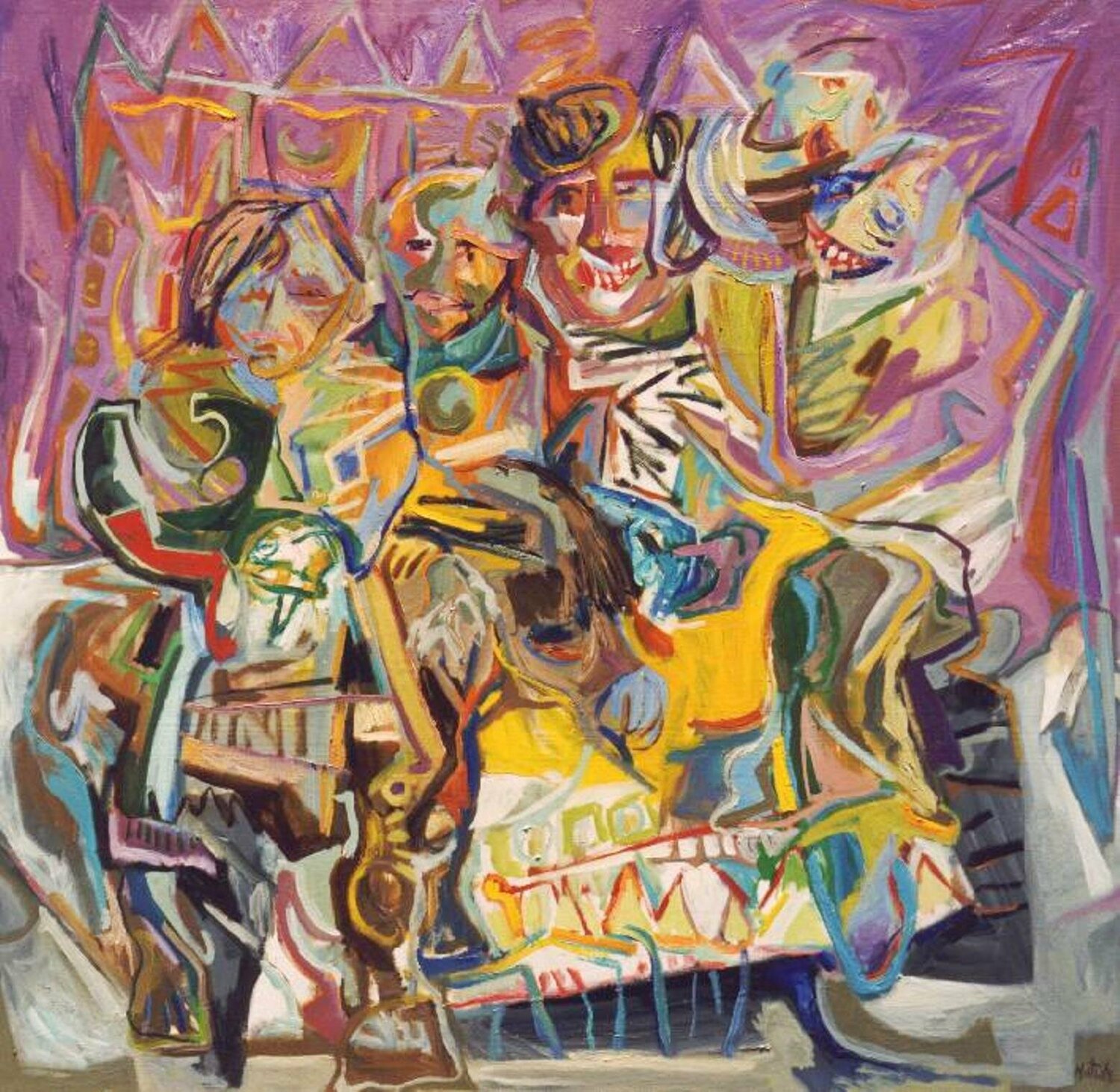 134-La familia del borriquito Carlos Montoya Original painting for sale